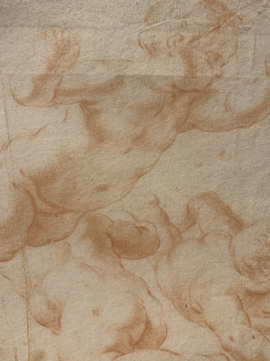 École italienne - Putti - dessin à la double sanguine - fin du XVIIe siècle - Italie - Académie-photo-2