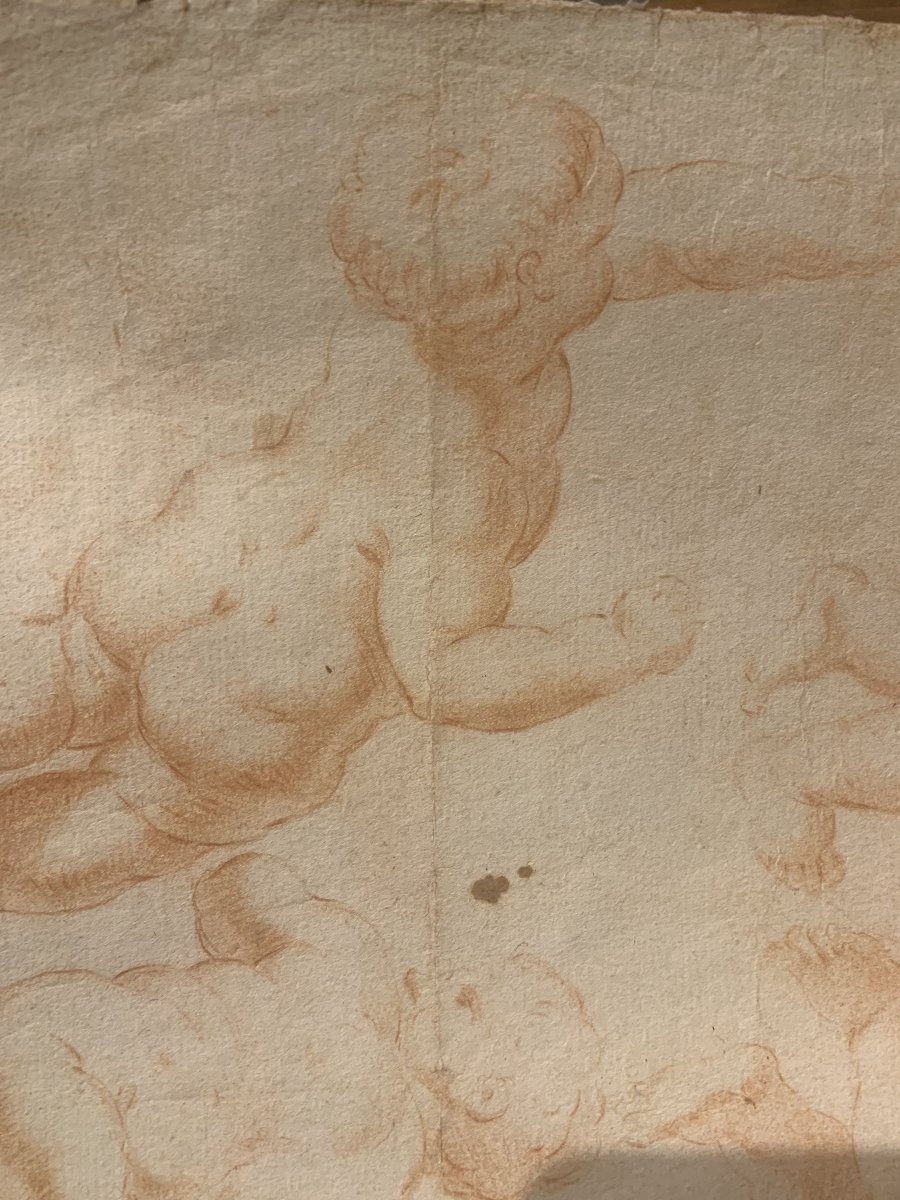École italienne - Putti - dessin à la double sanguine - fin du XVIIe siècle - Italie - Académie-photo-3