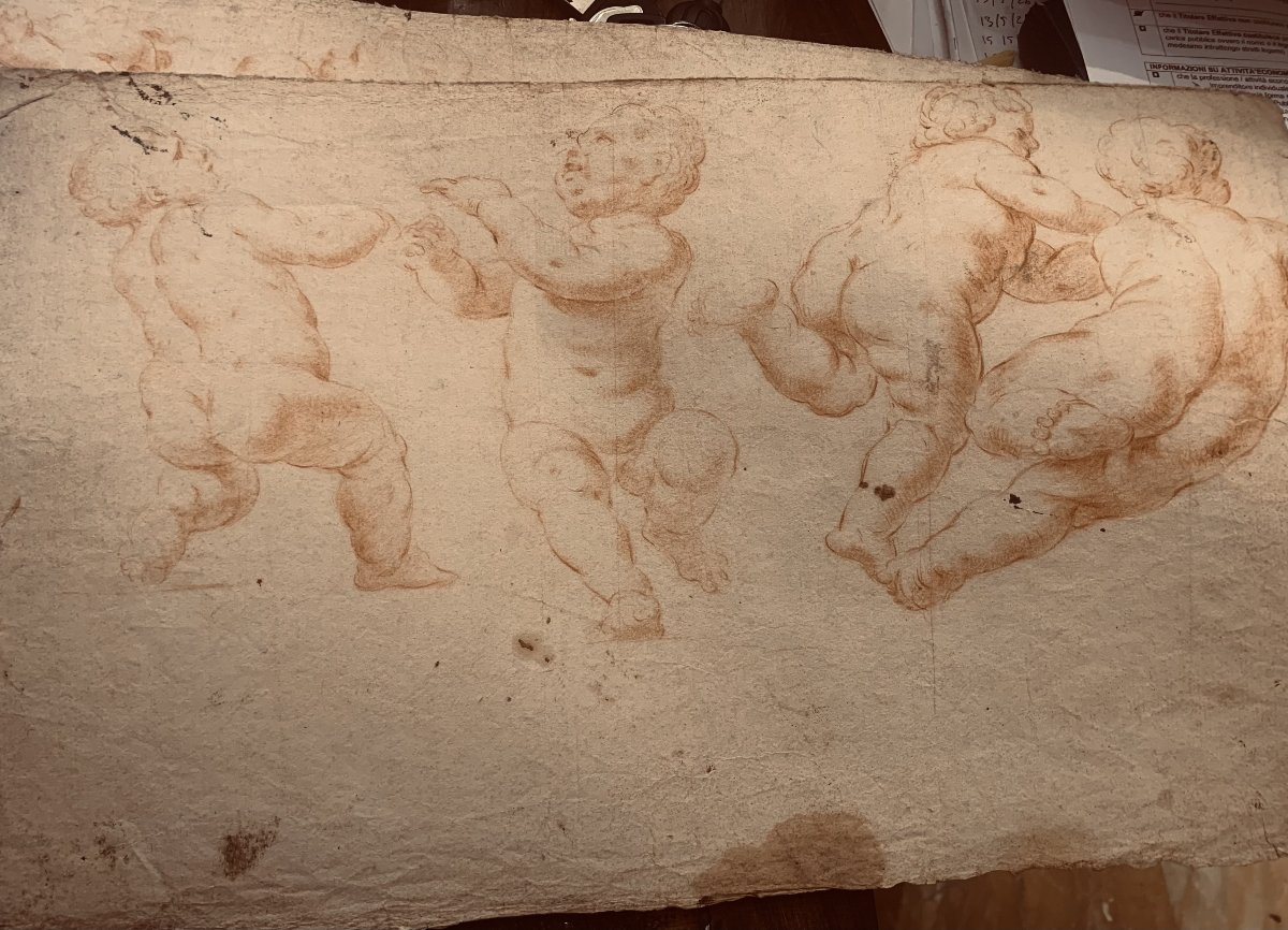 École italienne - Putti - dessin à la double sanguine - fin du XVIIe siècle - Italie - Académie-photo-4