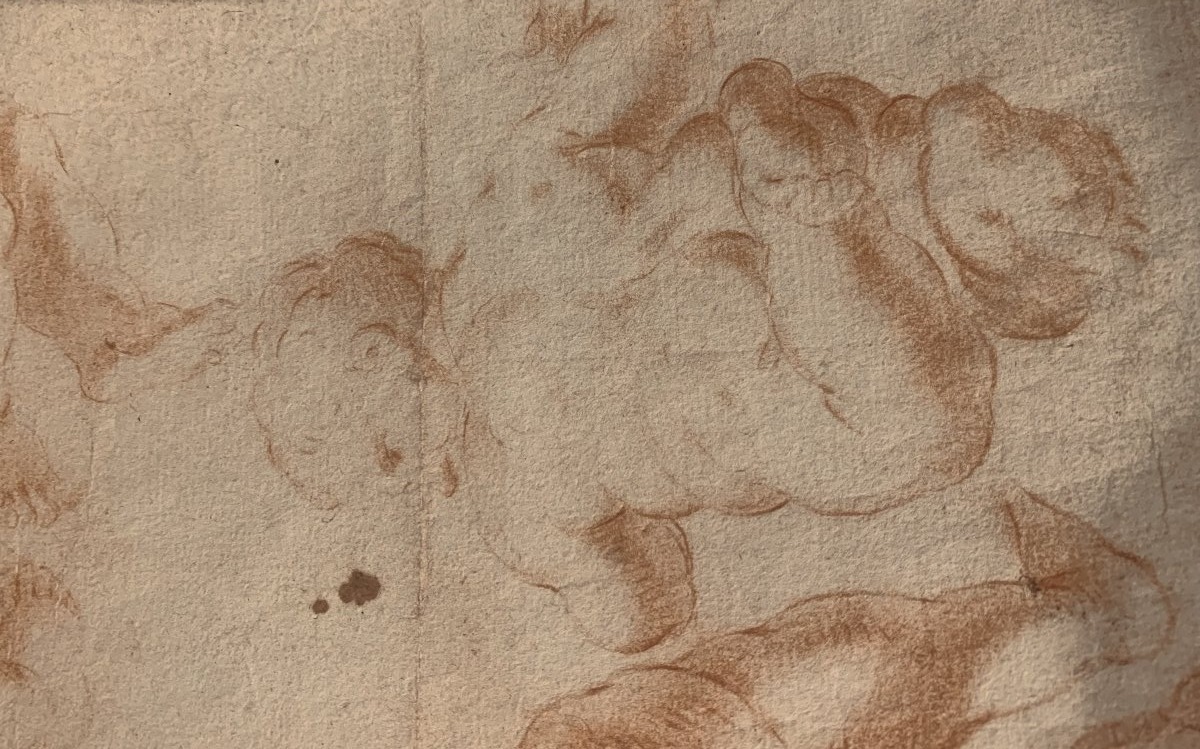 École italienne - Putti - dessin à la double sanguine - fin du XVIIe siècle - Italie - Académie-photo-1