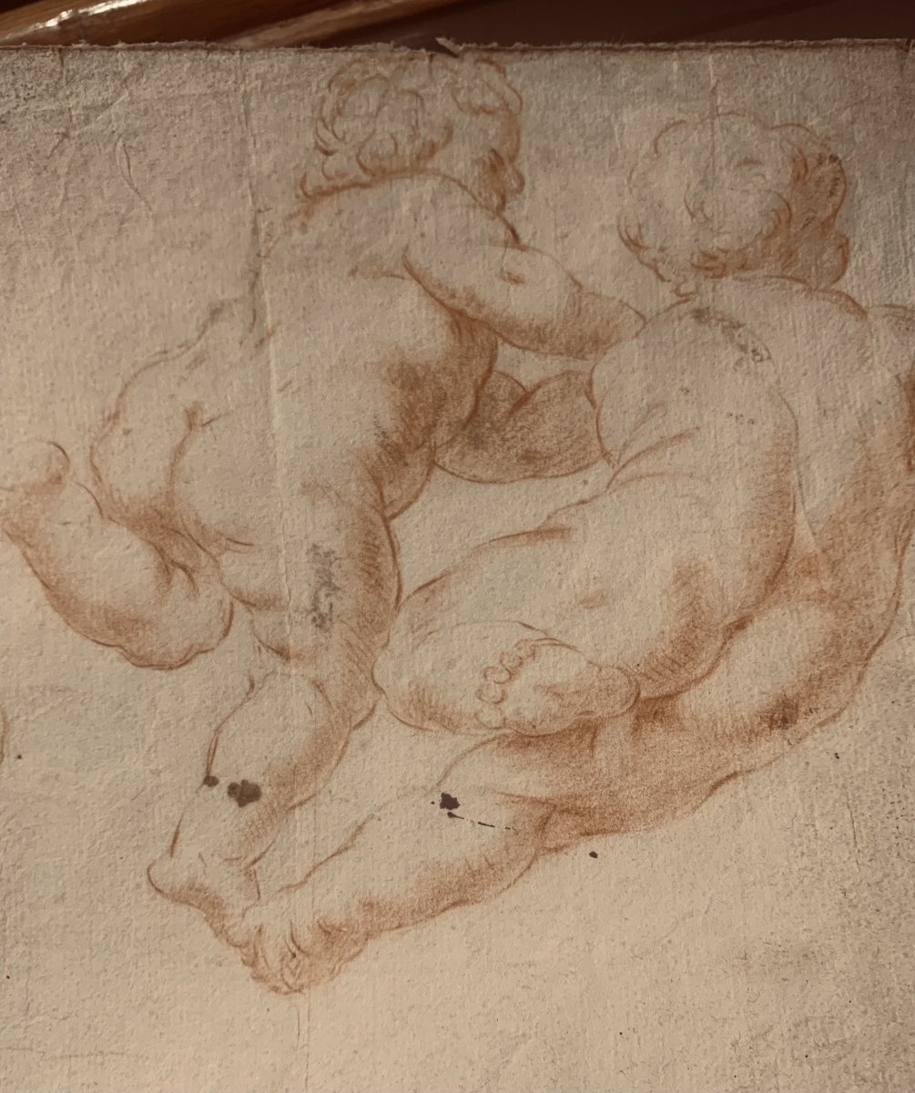 École italienne - Putti - dessin à la double sanguine - fin du XVIIe siècle - Italie - Académie-photo-3