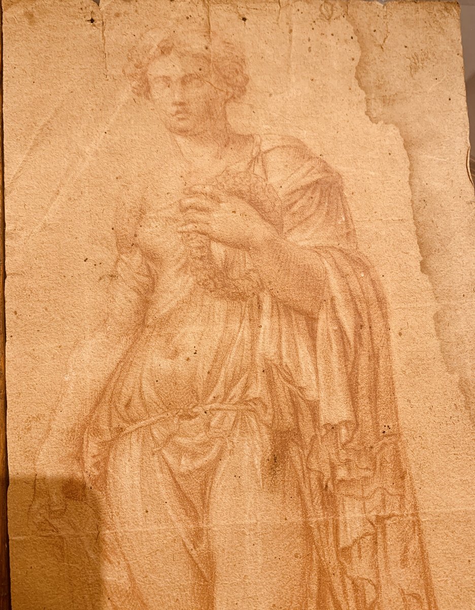 Roman School - Flora Farnese, 18th Century, Red Chalk - Rome, Italy-photo-3