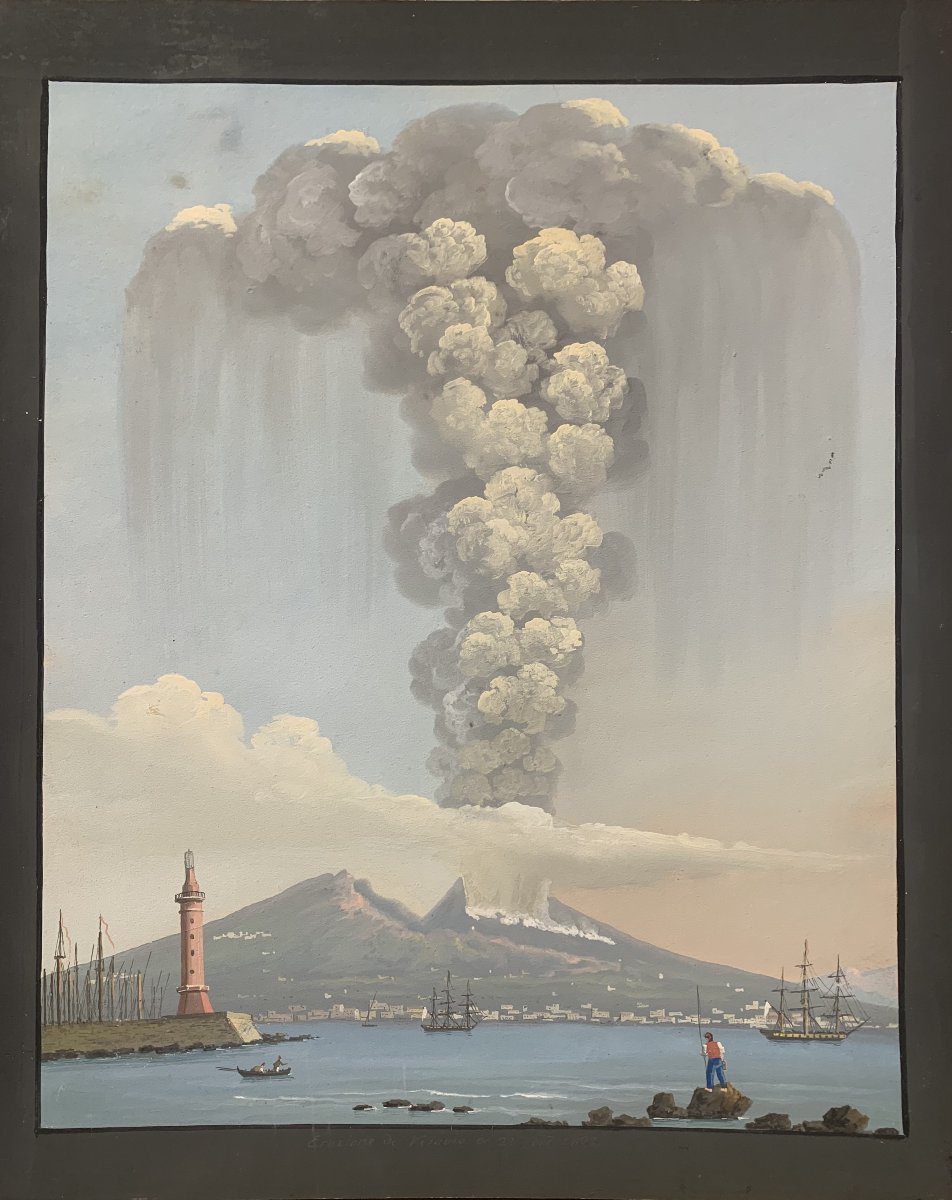 Salvatore Fergola - Éruption du Vésuve 1822 - Gouache napolitaine - Naples, Italie