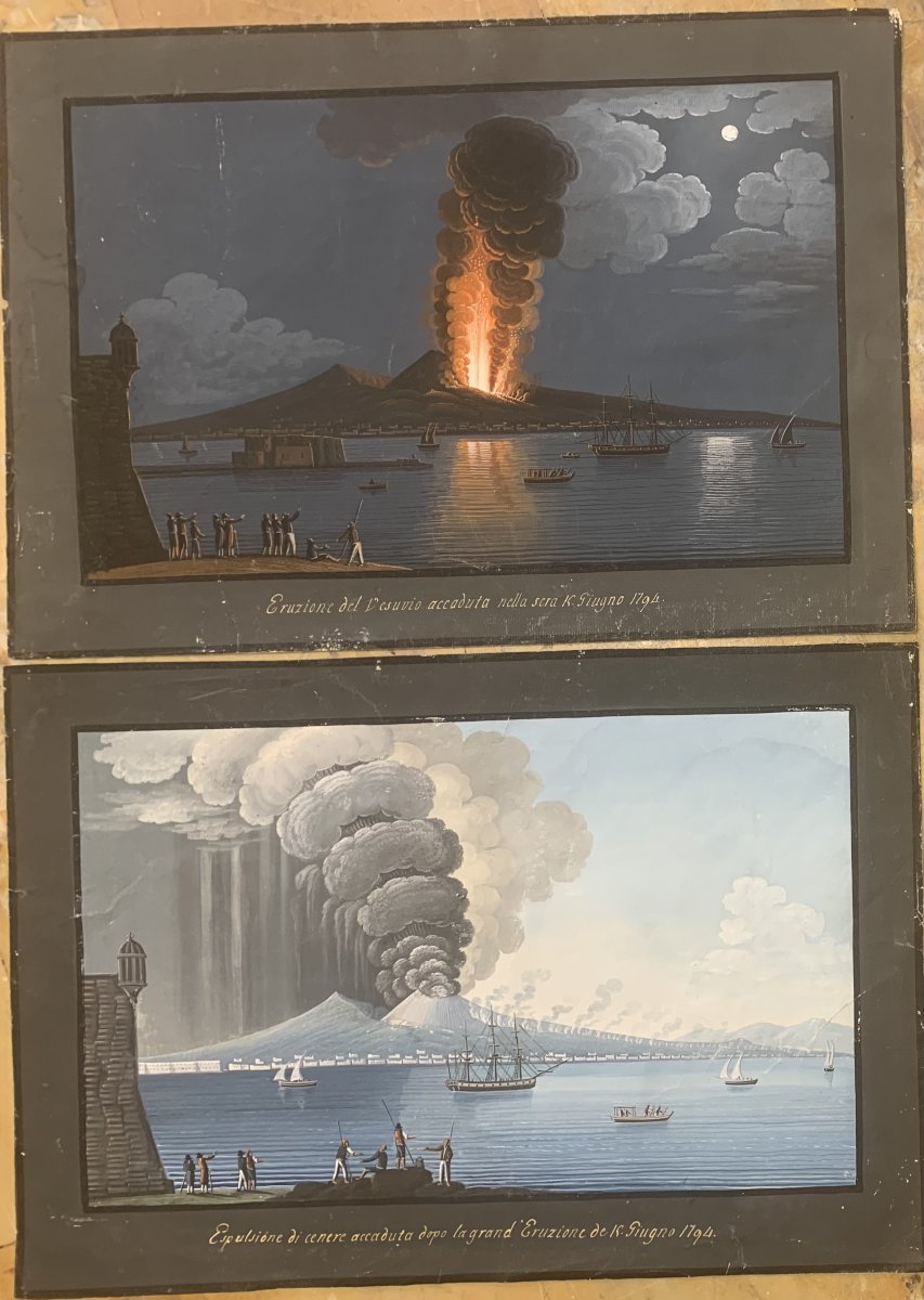 Pair Of Vesuvius Ash Eruptions, 1794 – Neapolitan Gouaches – Naples – Italy, Late 18th Century-photo-2