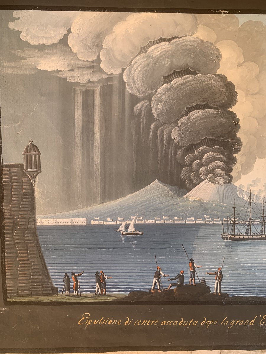 Pair Of Vesuvius Ash Eruptions, 1794 – Neapolitan Gouaches – Naples – Italy, Late 18th Century-photo-3