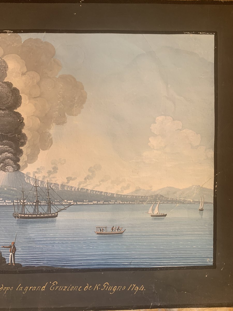 Pair Of Vesuvius Ash Eruptions, 1794 – Neapolitan Gouaches – Naples – Italy, Late 18th Century-photo-4