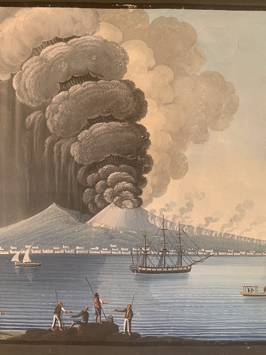 Pair Of Vesuvius Ash Eruptions, 1794 – Neapolitan Gouaches – Naples – Italy, Late 18th Century-photo-1