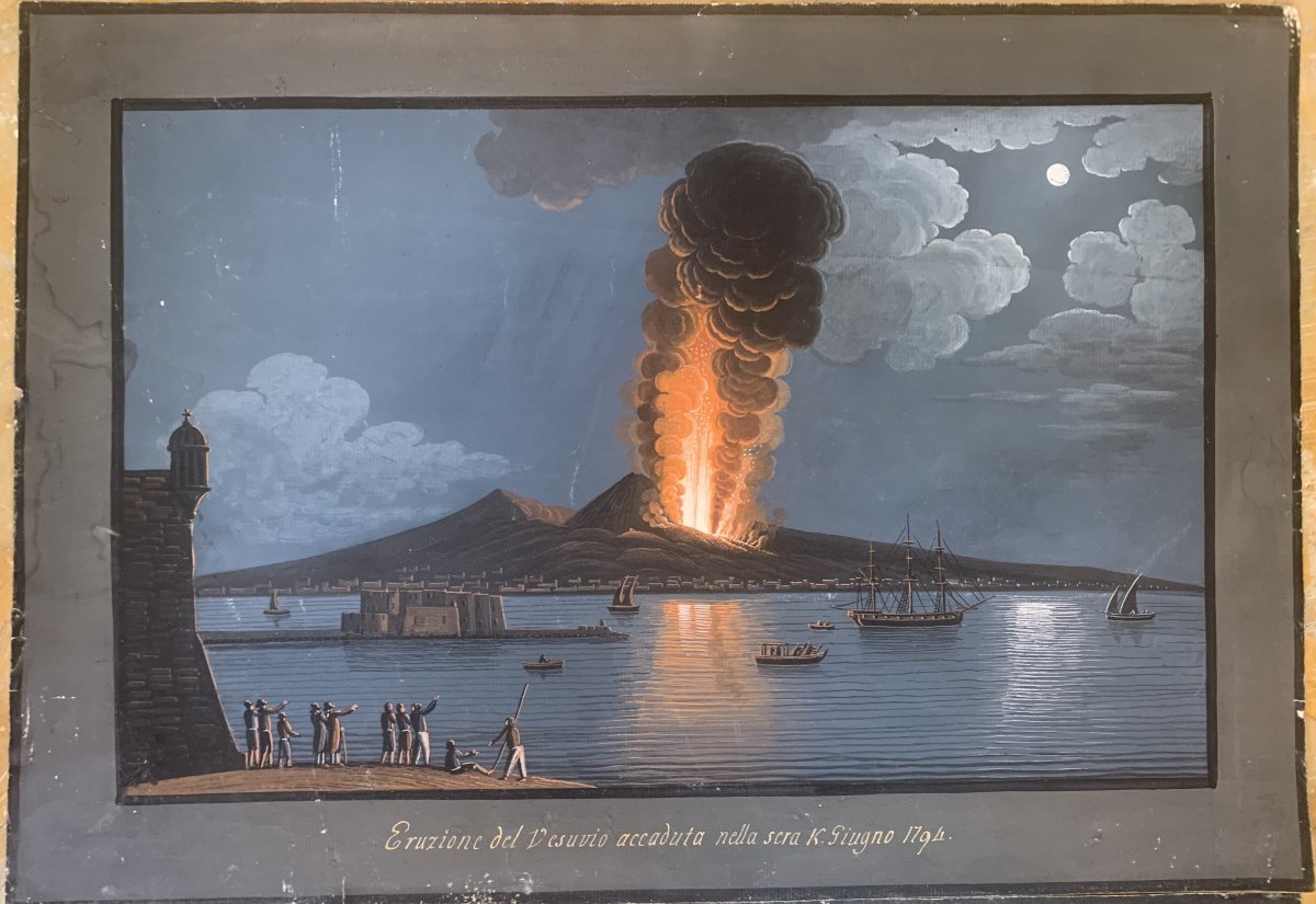 Pair Of Vesuvius Ash Eruptions, 1794 – Neapolitan Gouaches – Naples – Italy, Late 18th Century-photo-2