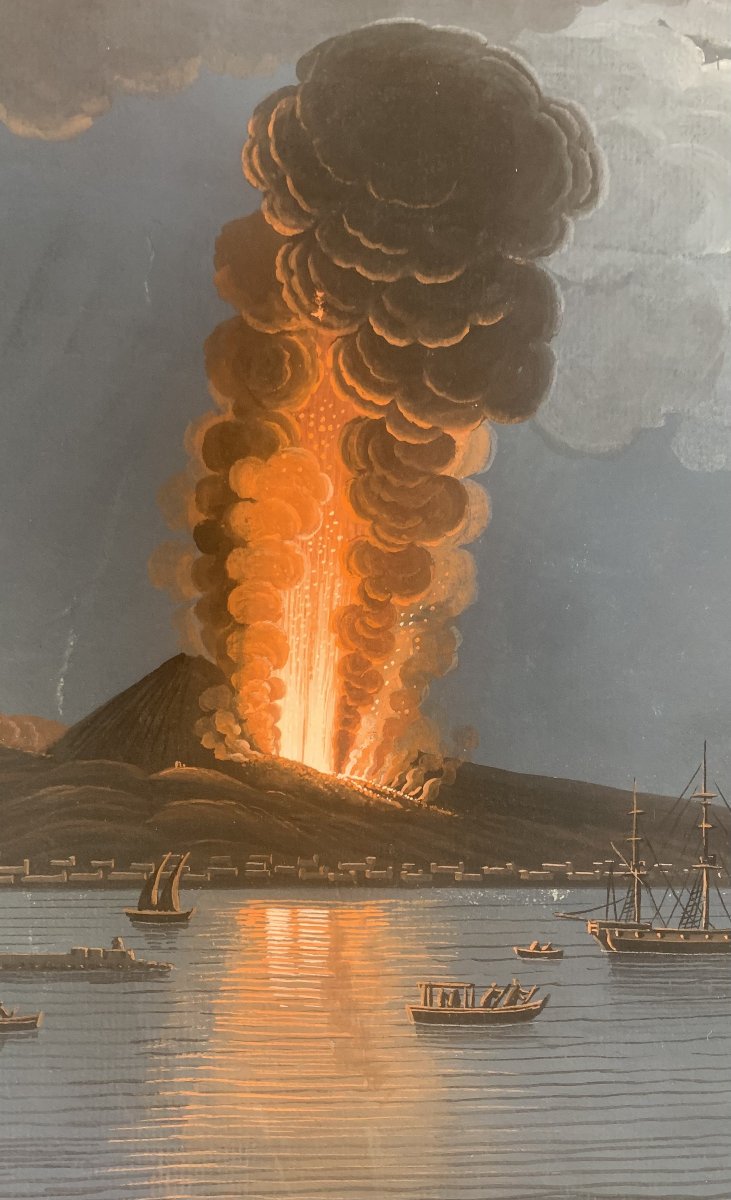 Pair Of Vesuvius Ash Eruptions, 1794 – Neapolitan Gouaches – Naples – Italy, Late 18th Century-photo-3