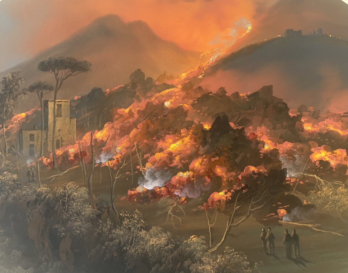 Neapolitan School—gouache—nighttime Eruption Of Vesuvius—crater—naples -photo-2