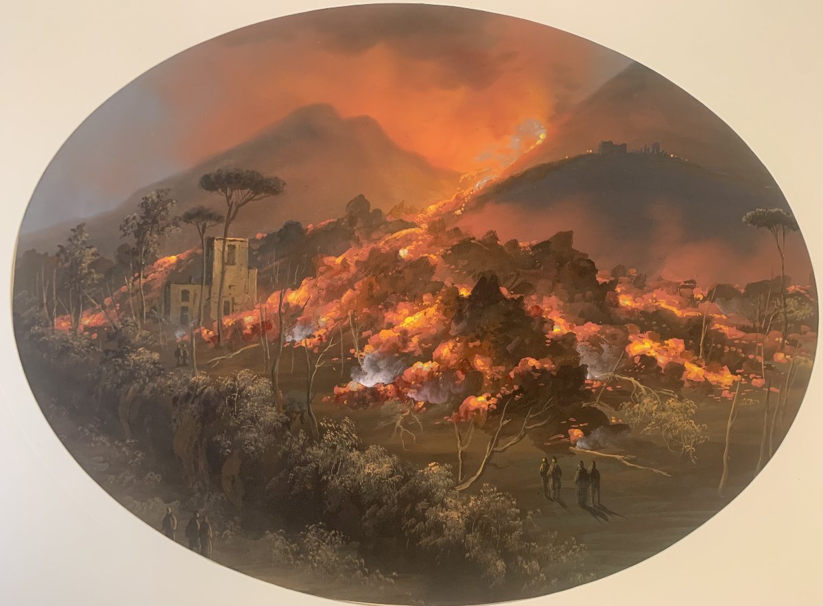 Neapolitan School—gouache—nighttime Eruption Of Vesuvius—crater—naples -photo-3