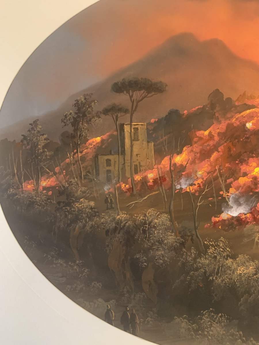 Neapolitan School—gouache—nighttime Eruption Of Vesuvius—crater—naples -photo-1