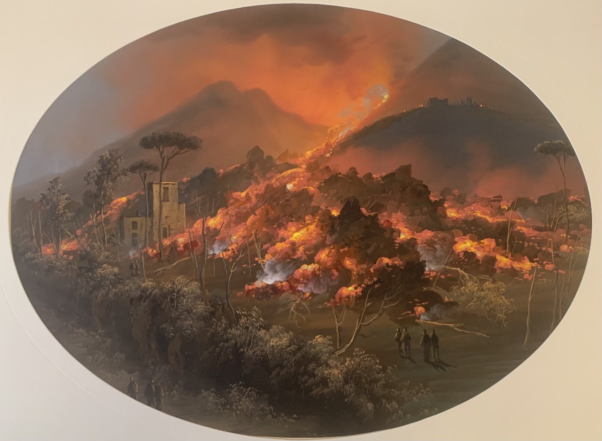 Neapolitan School—gouache—nighttime Eruption Of Vesuvius—crater—naples 