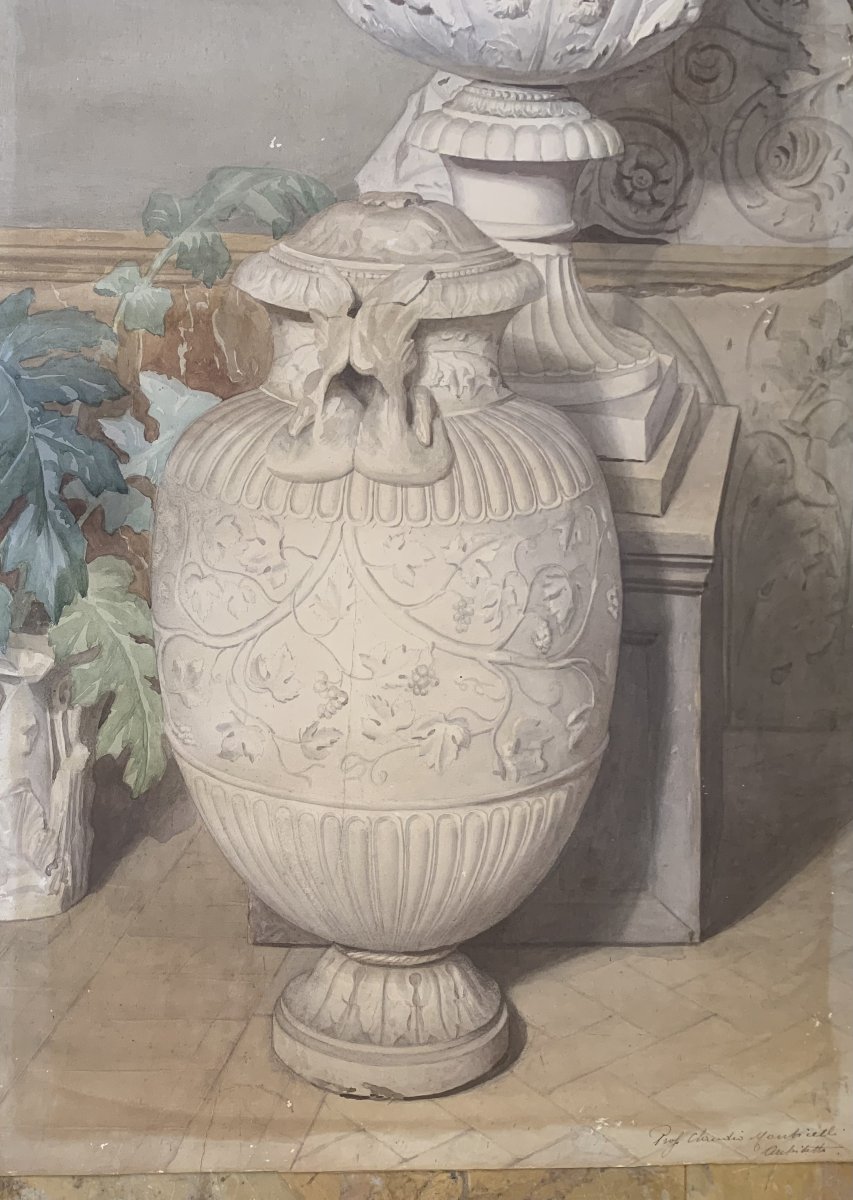 Deux grandes études décoration intérieure avec antiquités - Claudio Monticelli, 1910 ca Rome-photo-3