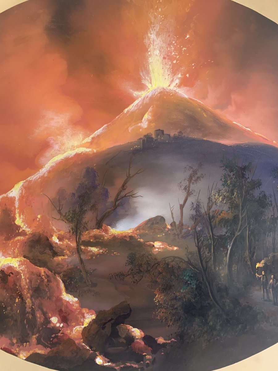 Neapolitan School - Two Major Eruptions Of Vesuvius - C. 1850, Naples - Gouache, Italian Grand Tour-photo-3