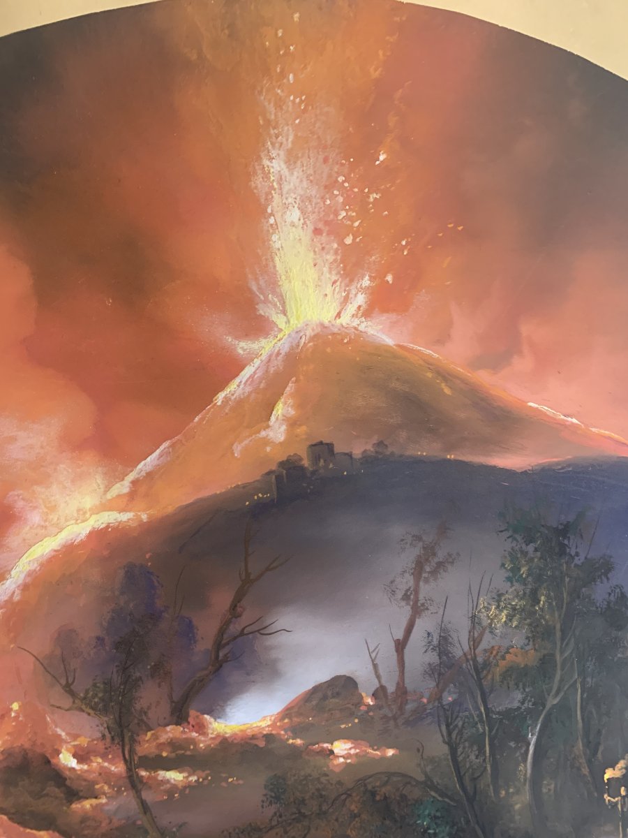 Neapolitan School - Two Major Eruptions Of Vesuvius - C. 1850, Naples - Gouache, Italian Grand Tour-photo-4