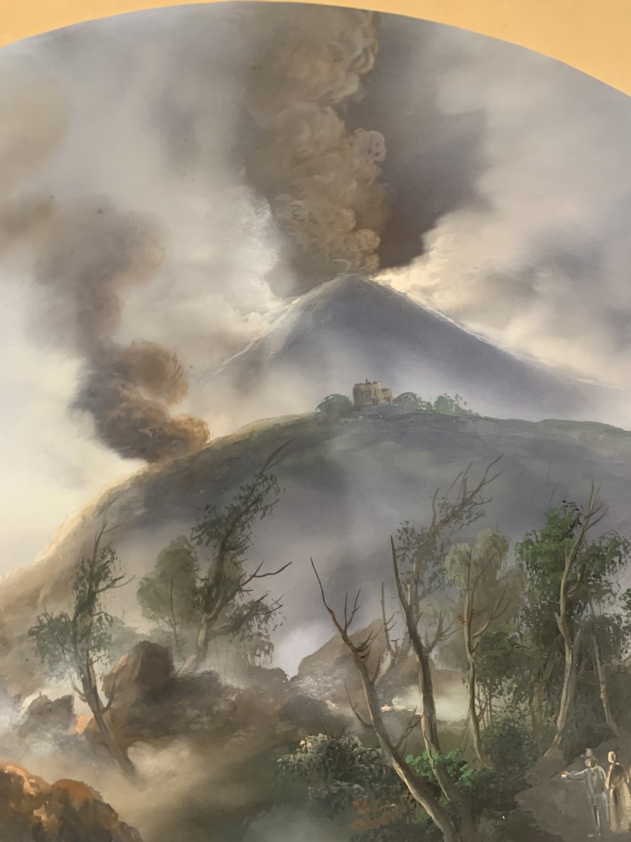 Neapolitan School - Two Major Eruptions Of Vesuvius - C. 1850, Naples - Gouache, Italian Grand Tour-photo-2