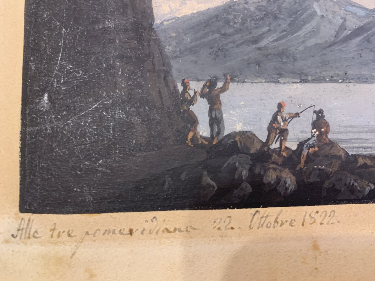 Neapolitan School - Ash Eruption Of 1822 - Vesuvius, Naples, Italy, Gouache-photo-3