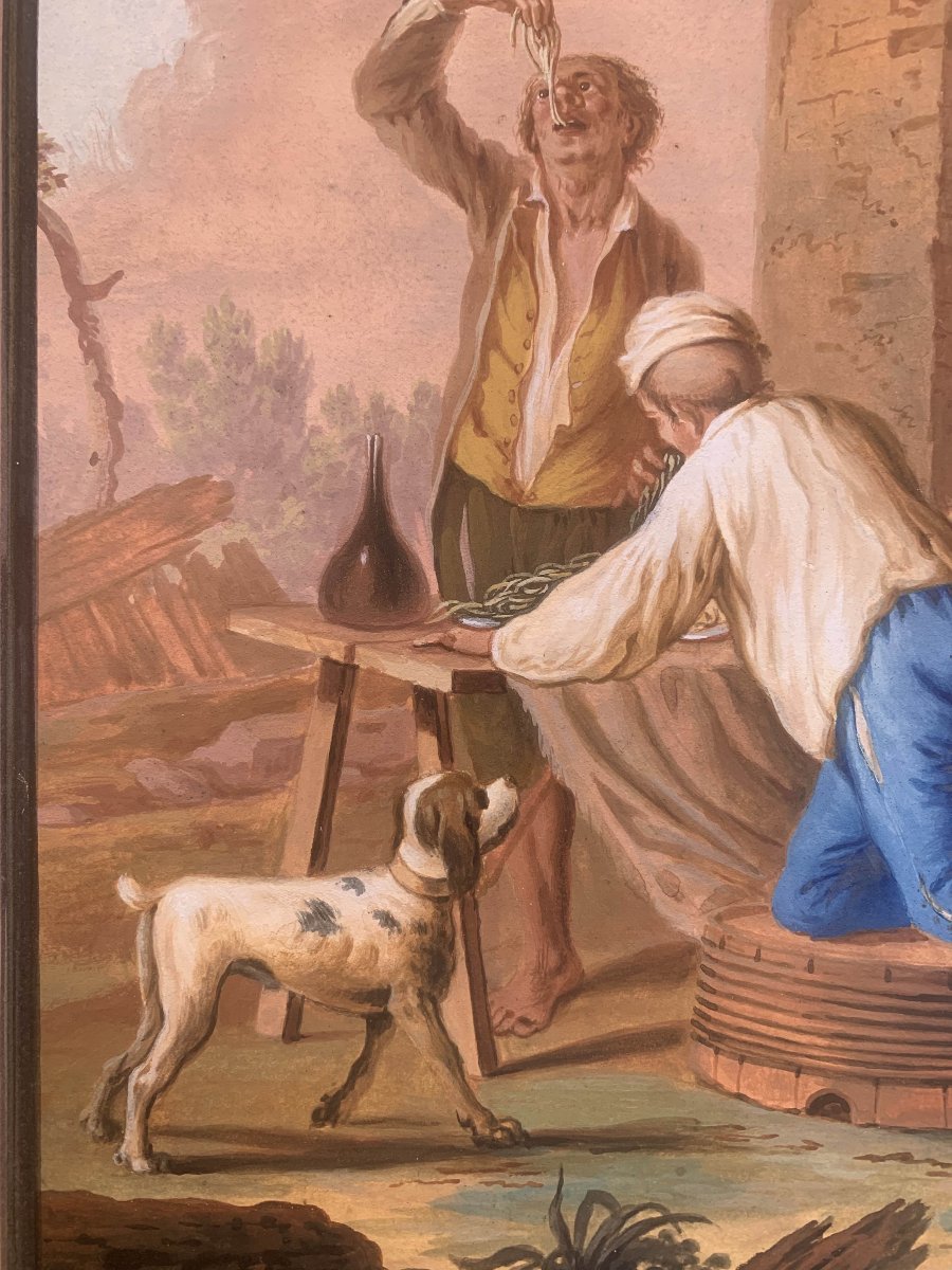 Saverio Della Gatta - Eating Macaroni In Naples - Neapolitan Gouache - Costumes, Late 18th Century -photo-3