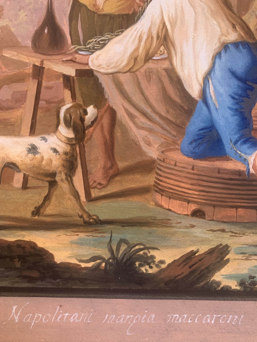 Saverio Della Gatta - Eating Macaroni In Naples - Neapolitan Gouache - Costumes, Late 18th Century -photo-1