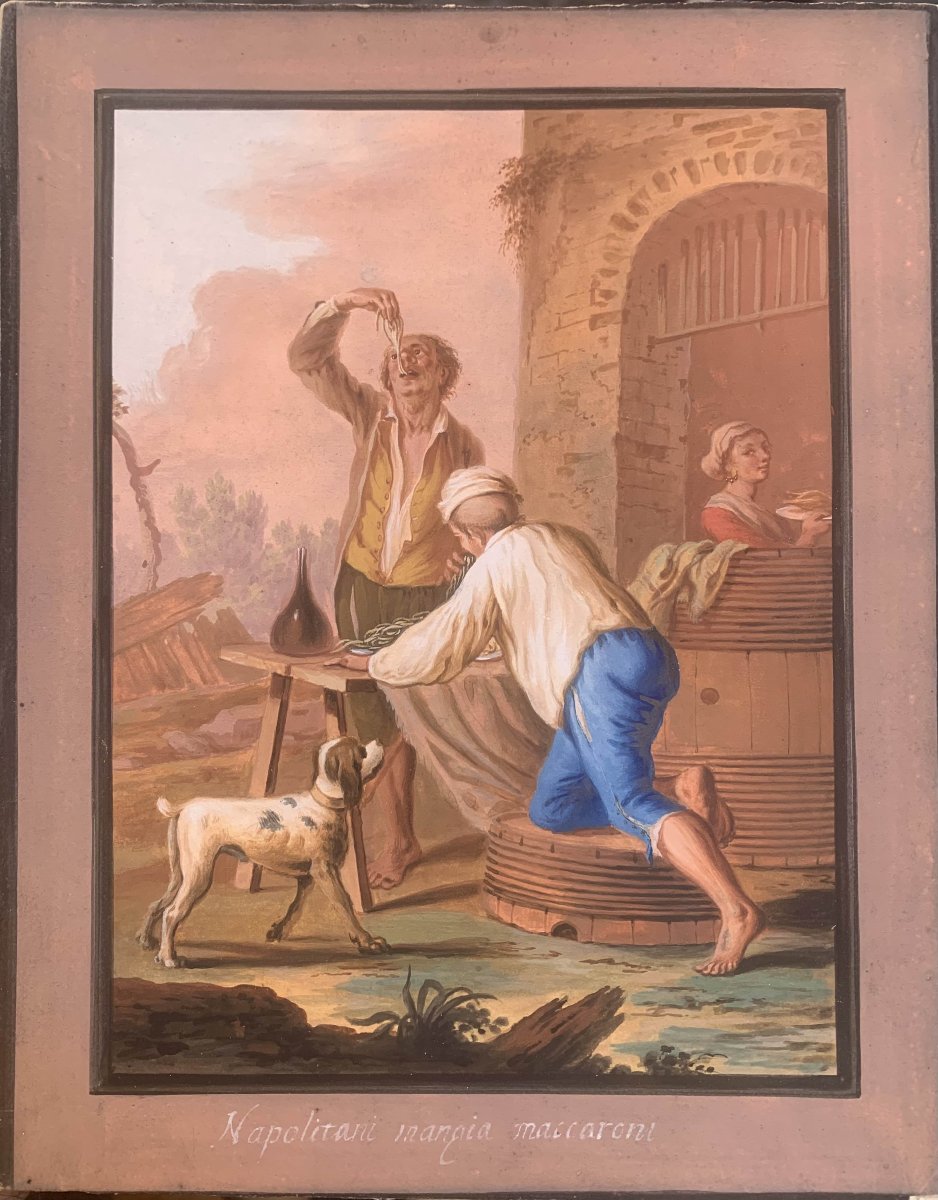 Saverio Della Gatta - Eating Macaroni In Naples - Neapolitan Gouache - Costumes, Late 18th Century 