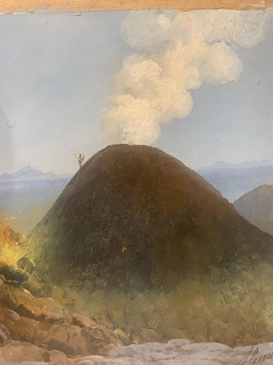 Antonio Coppola - On Mount Vesuvius - Neapolitan Gouache - Eruption Of Naples - Grand Tour -photo-2