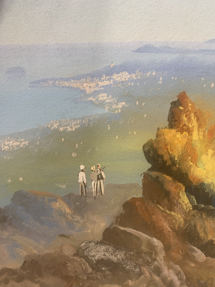 Antonio Coppola - On Mount Vesuvius - Neapolitan Gouache - Eruption Of Naples - Grand Tour -photo-2
