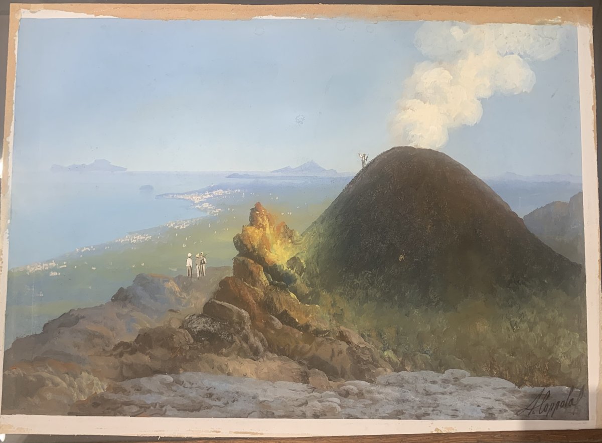 Antonio Coppola - On Mount Vesuvius - Neapolitan Gouache - Eruption Of Naples - Grand Tour 