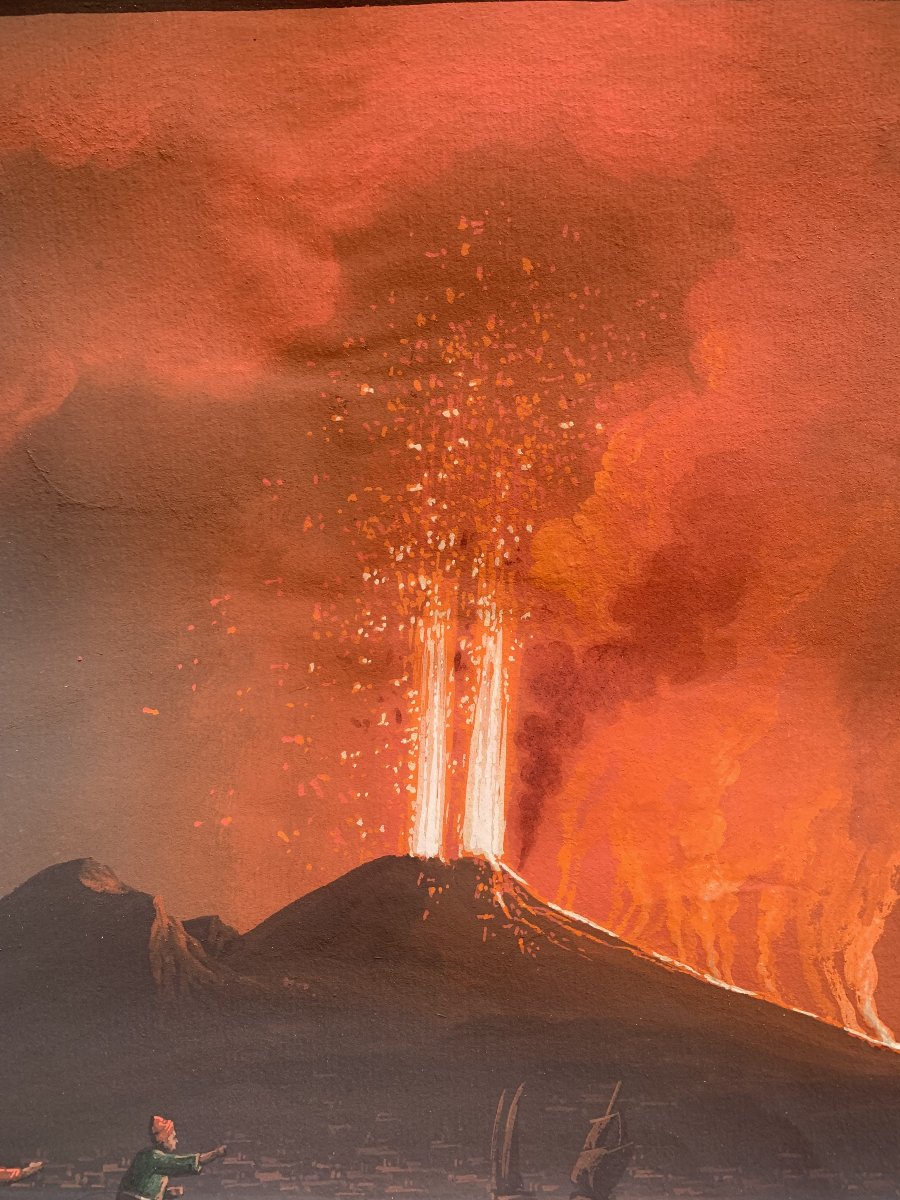 George Glass - Eruption Of Vesuvius,night 1812 - Naples - Neapolitan Gouache - Grand Tour Italy-photo-2