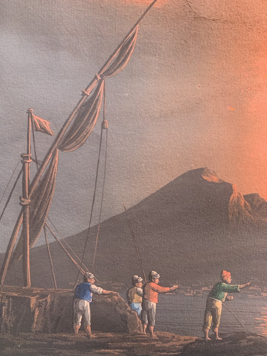 George Glass - Eruption Of Vesuvius,night 1812 - Naples - Neapolitan Gouache - Grand Tour Italy-photo-4