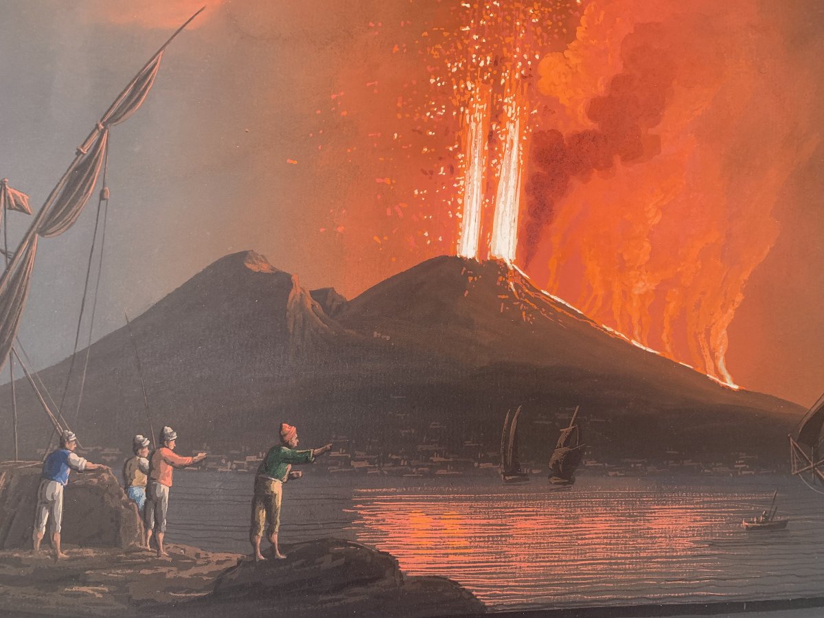 George Glass - Eruption Of Vesuvius,night 1812 - Naples - Neapolitan Gouache - Grand Tour Italy-photo-3