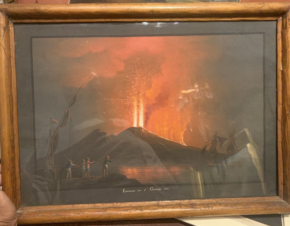 George Glass - Eruption Of Vesuvius,night 1812 - Naples - Neapolitan Gouache - Grand Tour Italy-photo-4