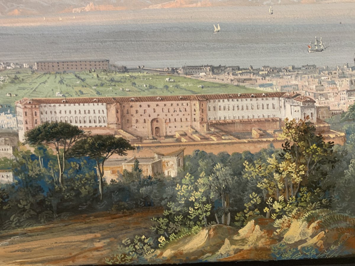 C. de Vito (attribué à) – Naples vue de Capodimonte – gouache napolitaine – Grand Tour, Vésuve-photo-2
