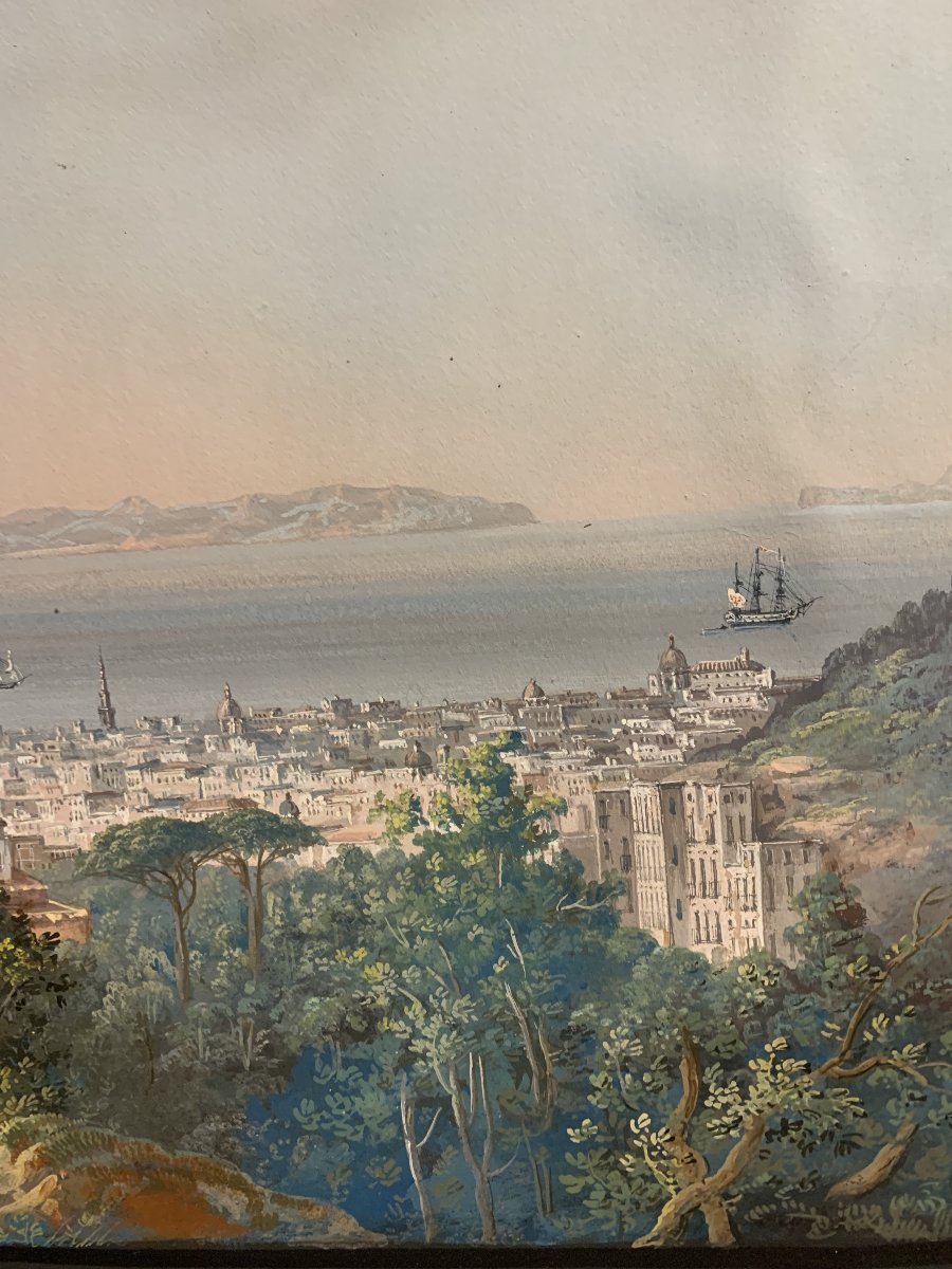 C. de Vito (attribué à) – Naples vue de Capodimonte – gouache napolitaine – Grand Tour, Vésuve-photo-3