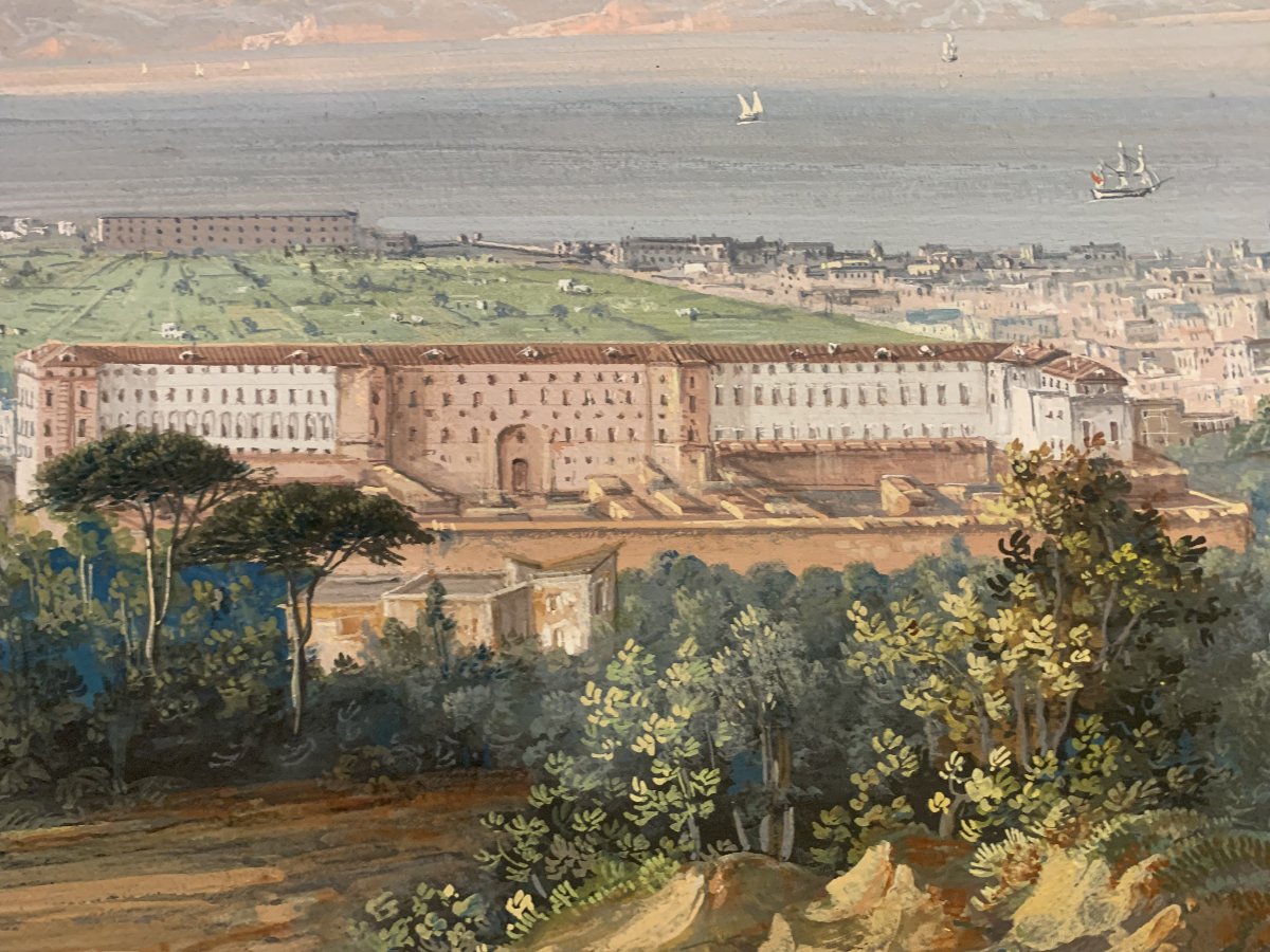 C. de Vito (attribué à) – Naples vue de Capodimonte – gouache napolitaine – Grand Tour, Vésuve-photo-1