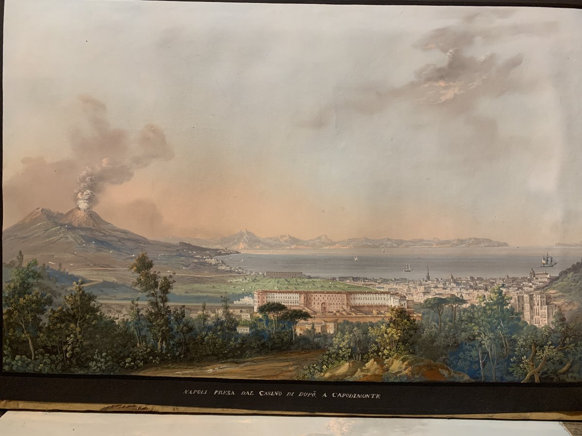 C. de Vito (attribué à) – Naples vue de Capodimonte – gouache napolitaine – Grand Tour, Vésuve-photo-2