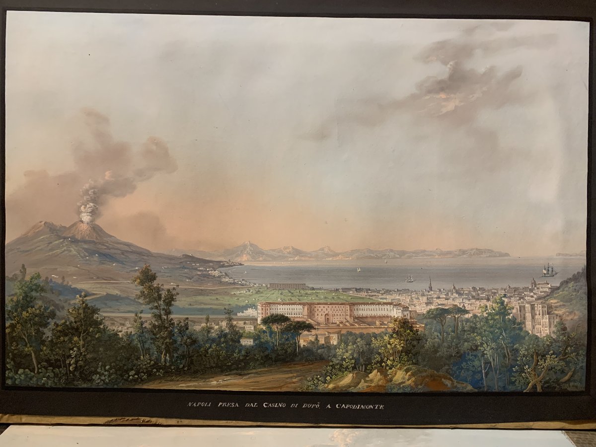 C. de Vito (attribué à) – Naples vue de Capodimonte – gouache napolitaine – Grand Tour, Vésuve-photo-3