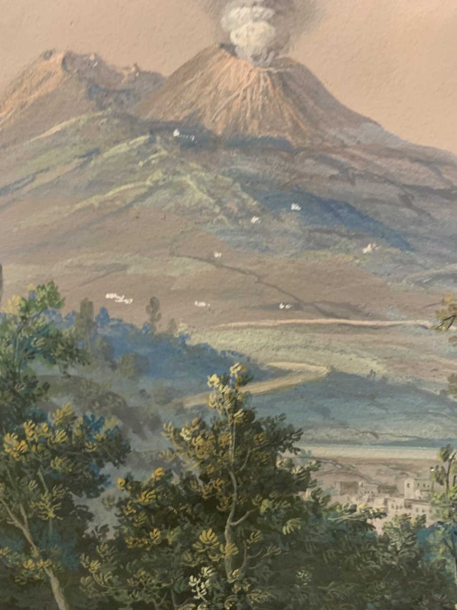 C. de Vito (attribué à) – Naples vue de Capodimonte – gouache napolitaine – Grand Tour, Vésuve-photo-7