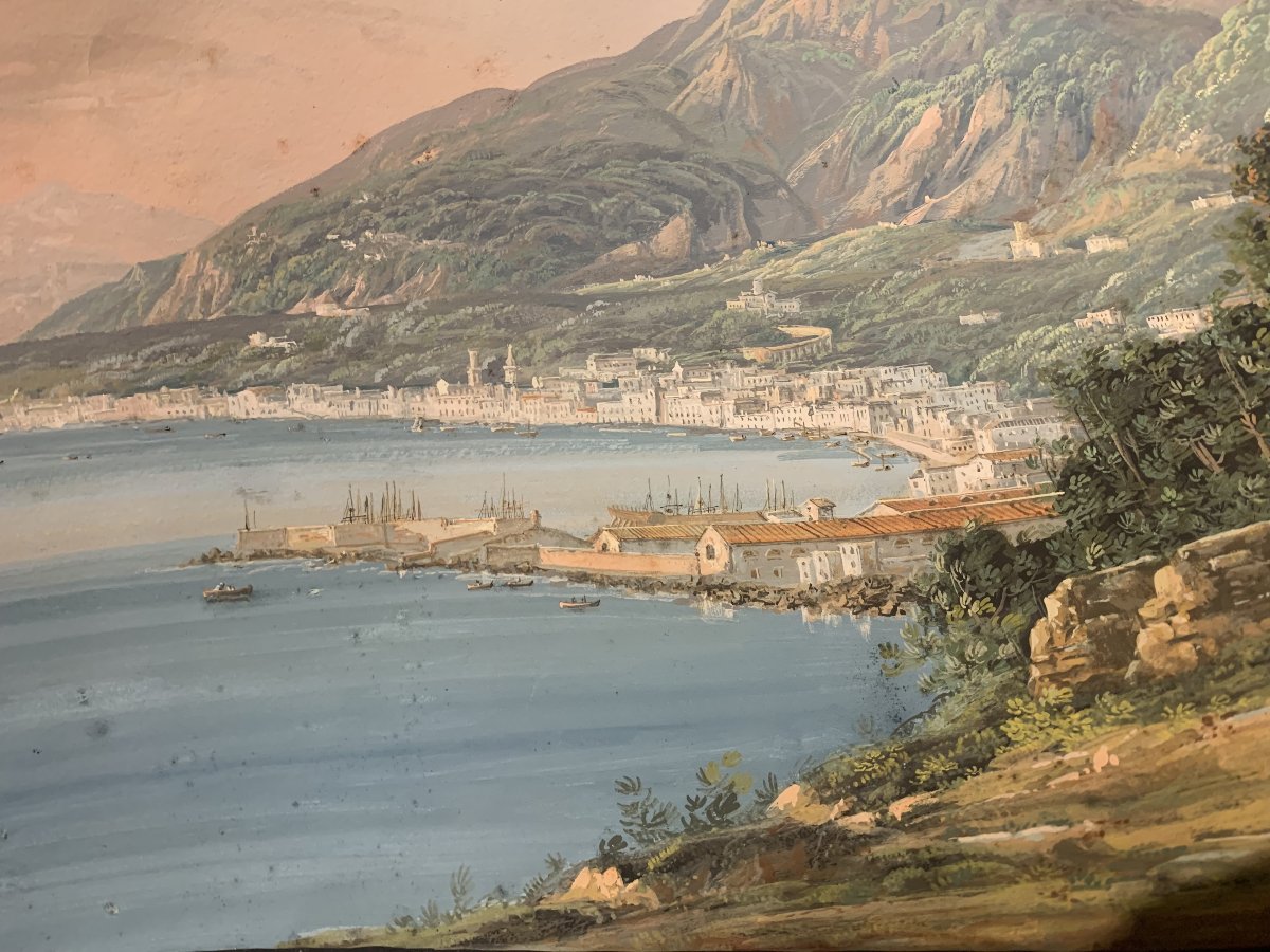 C. De Vito (actor) Castellammare—gouache—neapolitan—grand Tour Of Vesuvius -photo-3
