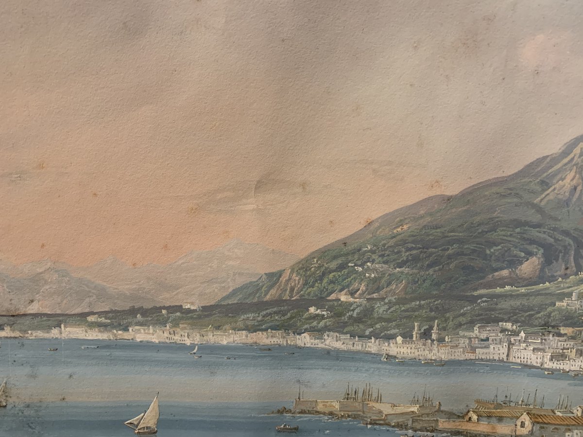 C. De Vito (actor) Castellammare—gouache—neapolitan—grand Tour Of Vesuvius -photo-2