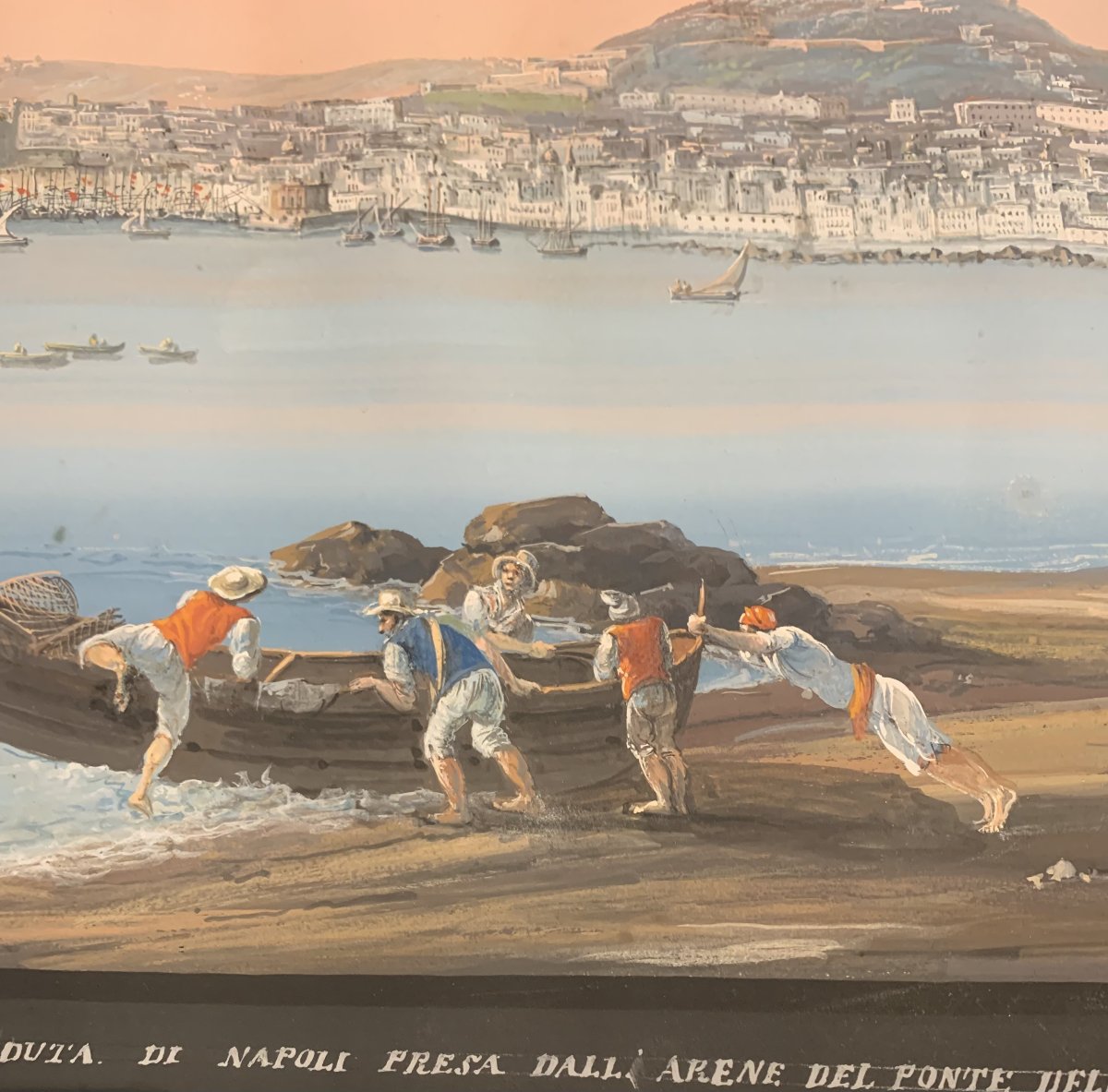 C. de Vito (attribué à) : Naples depuis le Carmine – gouache – napolitaine – Grand Tour Vesuve-photo-2