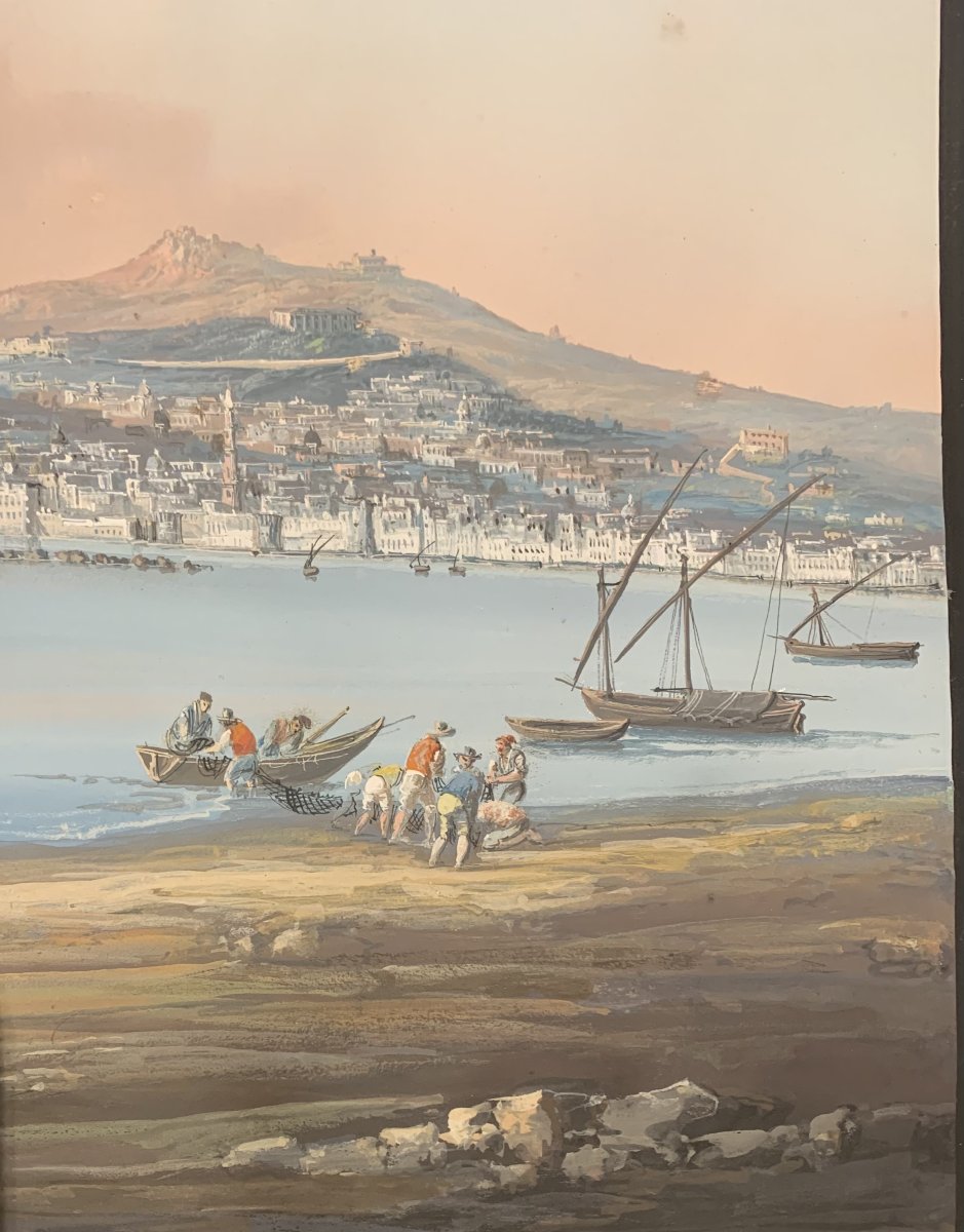 C. de Vito (attribué à) : Naples depuis le Carmine – gouache – napolitaine – Grand Tour Vesuve-photo-3