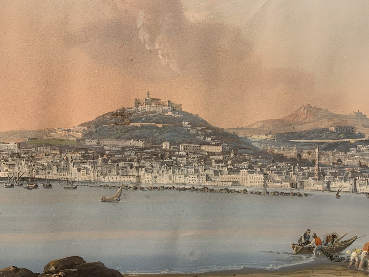 C. de Vito (attribué à) : Naples depuis le Carmine – gouache – napolitaine – Grand Tour Vesuve-photo-2