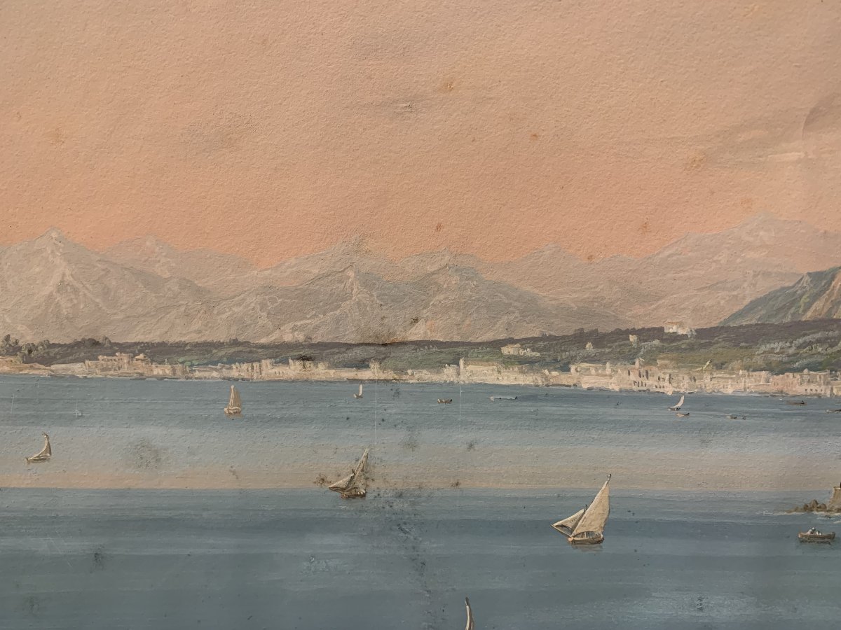 C. de Vito (attribué à) : Naples depuis le Carmine – gouache – napolitaine – Grand Tour Vesuve-photo-4