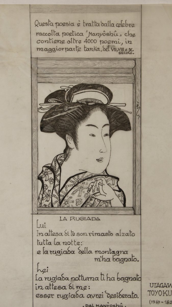 3 dessins d'après des xylographies de Kitagawa Utamaro, Japon, Italie, XXe siècle-photo-2