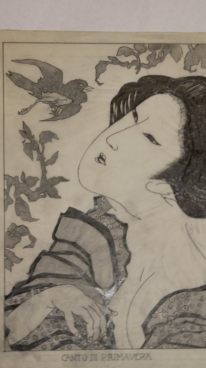 3 dessins d'après des xylographies de Kitagawa Utamaro, Japon, Italie, XXe siècle-photo-4