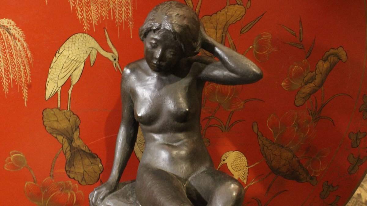 Tetsuya Mizunoya, Bronze Sculpture Depicting A Japanese Girl. Circa 1930 -photo-4