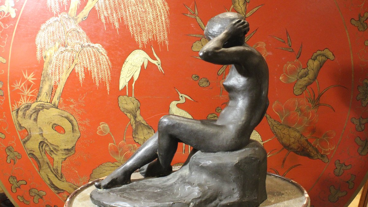 Tetsuya Mizunoya, Bronze Sculpture Depicting A Japanese Girl. Circa 1930 -photo-2