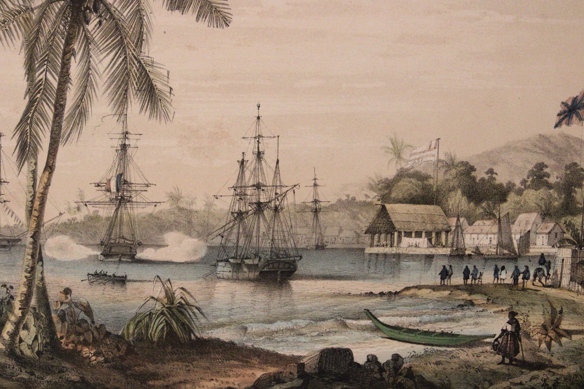 L. Lebreton—views Of Tahiti, Polynesia—hand-colored Lithographs—1844 -photo-2