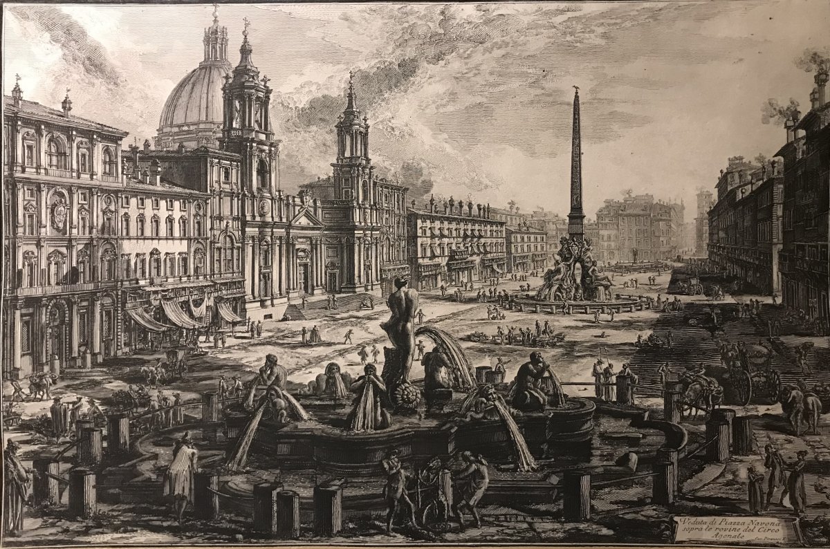 G.B.Piranesi- Vue de la Place Navona  a Rome -1773- gravure originale- premiere etat